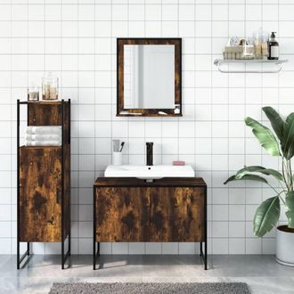 Berkfield Home Stylish 3 Piece Bathroom Cabinet Set Smoked Oak Engineered Wood in Brown
