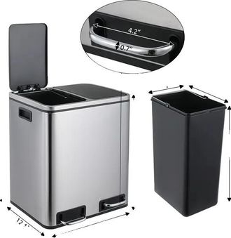 OEM Contenedor De Doble Compartimento, Accionado Por Pedal, Color Plata - 2 X 15 L (8 Galones)