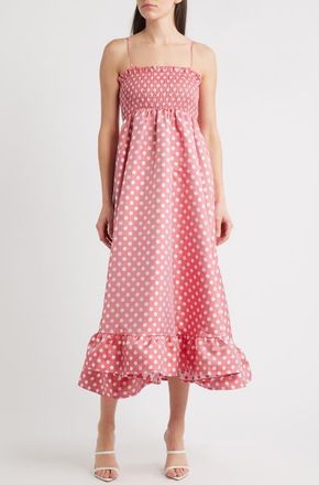 Sister Jane Campion Smocked Sleeveless Midi Dress in Red at Nordstrom, Size X-Large