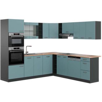Vicco Cocina Esquinera R-line, Gris Azulado/antracita, 237 X 247 Cm, Et Roble
