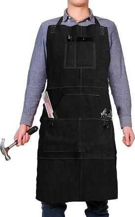 OEM Delantal De Soldador De Cuero Con 6 Bolsillos, Resistente Al Calor Y A Las Llamas, Color Negro - 61 X 91 Cm