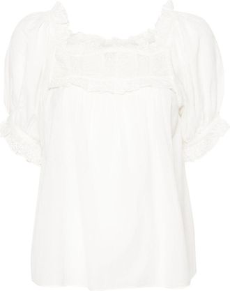 Dôen Frances Lace-Trim Blouse - Womens - Organic Cotton/Viscose