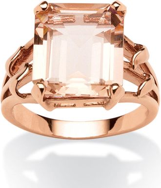 Palm Beach Jewelry 7.25 carat T. W. Emerald-Cut Simulated Morganite Ring in Rose Gold-Plated
