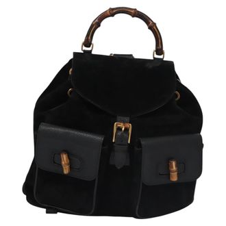 Gucci Vintage Bamboo Suede Black Suede Backpack Bag (Pre-Owned)
