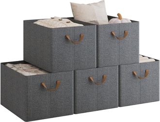Woltu Juego De 5 Cajas De Almacenamiento Plegables, Contenedores De Tela Con Asas, 47x35x30 Cm, Gris+marr&oacute;n - Woltu