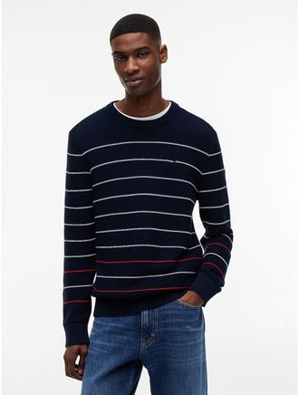 Tommy Hilfiger Mens Tommy Jeans Slim Fit Striped Sweater - Navy - M