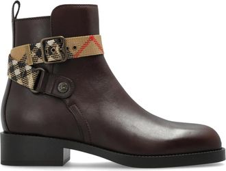 Burberry Huntley Enkellaarsjes met Hak - Dames - Enkellaarsjes - Bruin - 39 EU - Leer - Schoenen