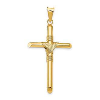 Diamond2Deal 14k Yellow Gold Polished Center Wrap Tube Cross Pendant