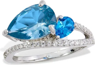 Savvy Cie Jewels ROSE GOLD OVER STERLING SILVER DOUBLE PEAR AND WHITE CZ RING