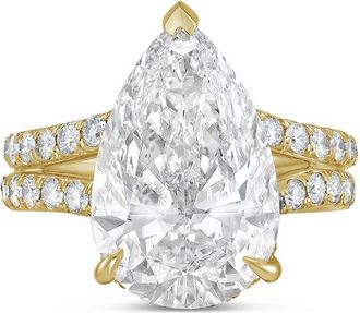 Diana M. Jewels 18kt yellow gold 12ct lab grown pear diamond Micropav&eacute; Split Shank Ring