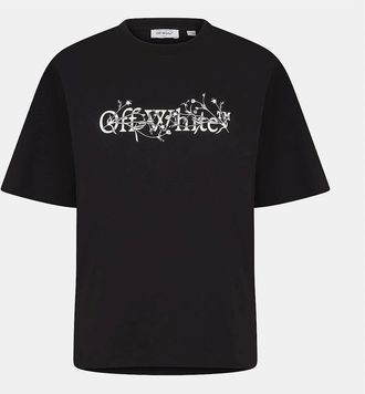 Off-white Mens Flower Crew Neck Short Sleeve T-Shirt - Black/Multi - Size: 40