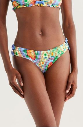 Damson Madder Shirred Bow Bikini Bottoms in Green Multi at Nordstrom, Size 12 Us