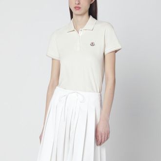 Moncler White cotton polo shirt with logo patch