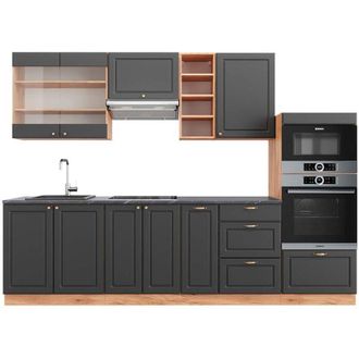 Vicco Cucina componibile Fame-Line, Antracite Country House/oro Kraft Oak, 280 cm, pl Antracite