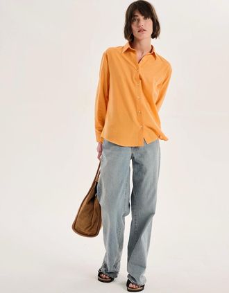 Omnes Womens Evie Linen Oversized Shirt in Orange - Orange/Orange - Size: 16