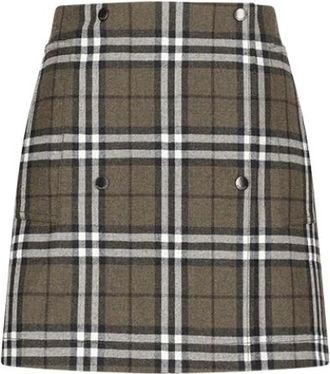 Burberry Check Bonded Wool Trench Mini Rok - Dames - Korte rokken - Groen - XS - Katoen - Rokken