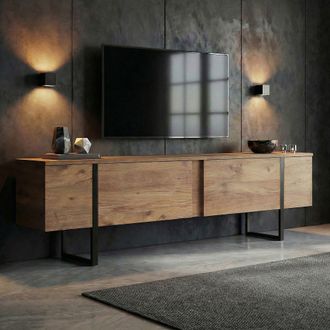 Dmora Mueble Para Tv Abishia, 2 Puertas, 2 Compartimentos, Apertura Abatible, 180x30x50h Cm, Roble Marr&oacute;n