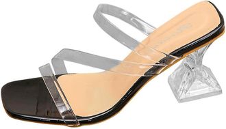 Generic Black Female High Heel Sandals Featuring Transparent Strap and Crystal Heel Detail, Chunky Heel Strappy Footwear for Various Occasions