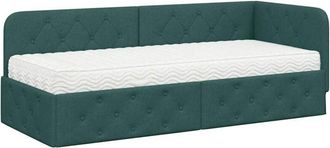 vidaXL Corner Bed Frame with Mattress Dark Green 80 x 200 cm Fabric vidaXL
