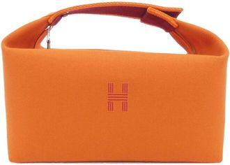 Herm&egrave;s Feu Orange Canvas Pouch (Pre-Owned)