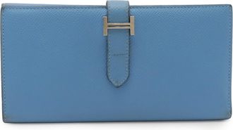 Herm&egrave;s Blue Paradise Light Blue Epsom Leather Long Wallet (Tri-Fold) (Pre-Owned)