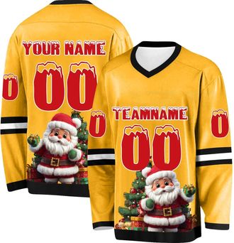 Generic Personalized Christmas Ice Hockey Jerseys, Custom Name Number Short Sleeves Shirt for Men Women Youth