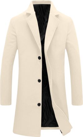 Generic Mens Casual Trench Coat Single Breasted Wool Blend Pea Coats Notched Lapel Collar Business Casual Winter Jacket Beige