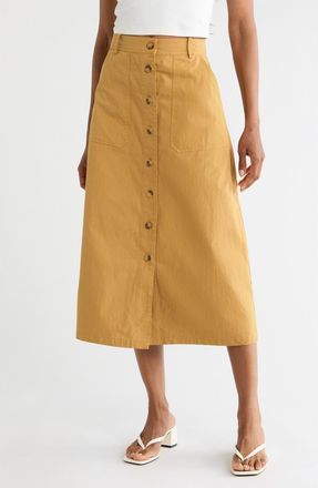 FRNCH Pinar Button Front Cotton Skirt in Beige at Nordstrom Rack, Size X-Small