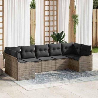 vidaXL Vidaxl - Conjunto De Sof&aacute; De Jard&iacute;n Con Coj&iacute;n 7 Pcs Gris Polirat&aacute;n