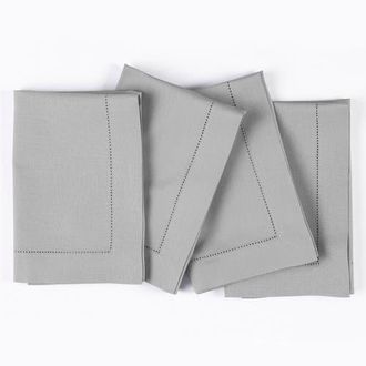 Solino Home Linen Dinner Napkins - Cotton Linen Hemstitch, 20 x 20 in Light Grey at Nordstrom, Size Large