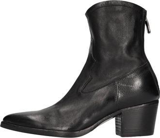 Alberto Texaanse Leren Enkellaarsjes - Dames - Cowboylaarzen - Zwart - 37 EU - Leer - Schoenen