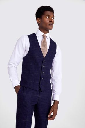 Moss Slim Fit Navy Black Check Waistcoat