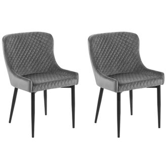 Beliani Conjunto De 2 Sillas De Comedor De Terciopelo Gris Negro Acolchado Solano
