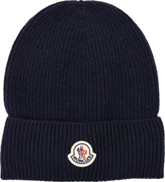 Moncler Wool And Cashmere Beanie In Navy Blue