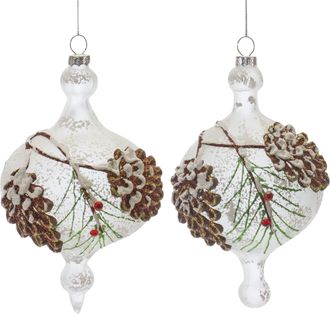 Melrose International Glass Pinecone Onion Ornament (Set of 12) - Brown, White, Green