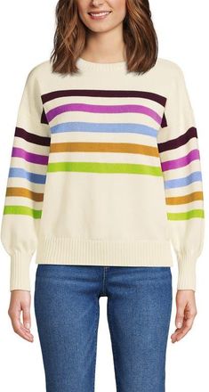 Lands End Drifter Jersey Crewneck Sweater in Ivory Placed Multi Stripe at Nordstrom, Size X-Large P