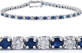Pompeii3 5ct Blue Sapphire & Diamond Genuine Tennis Bracelet 14K White Gold