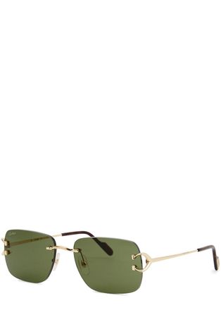 Cartier Cartier Signature C De Cartier Rimless Rectangle-frame Sunglasses - Gold