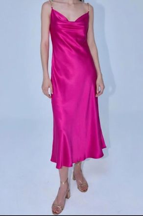 AIIFOS Talia Silk Slip Dress In Fuchsia