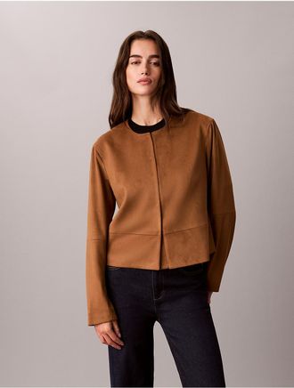 Calvin Klein Womens Soft Sueded Seamed Jacket - Brown - XS