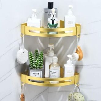 OEM Estante Para Ducha, Cesta De Almacenamiento De Metal Inoxidable Con 4 Ganchos, Estante De Pared Adhesivo (dorado, 2 Niveles)