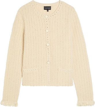 Emporio Armani Fringed Cotton-blend Crochet Cardigan - Cream - 46 (UK14 / L)
