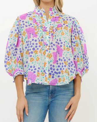 Oliphant Ruffle Front Button Blouse In Fleur Lilac