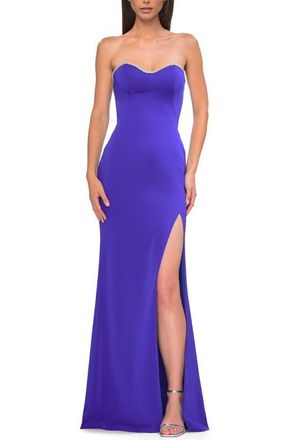 La Femme Chic Jersey Evening Dress with Rhinestone Neckline in Royal Blue at Nordstrom, Size 12