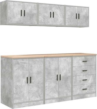 vidaXL Garage Cabinets 6 pcs Concrete Grey Engineered Wood Vidaxl