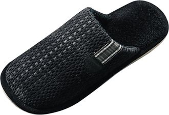 Generic Mens Slippers Indoor Outdoor Deer Mens Spring Autumn and Winter Household Indoor Non Warm Plush Cotton Slippers (Black, 6.5)