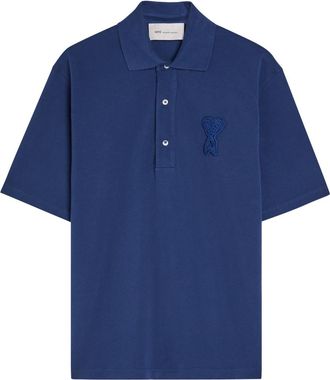Ami Ami Paris Logo-appliqu&eacute;d Piqu&eacute; Cotton Polo Shirt - Navy - XL