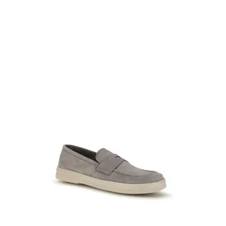 Prada Mens Gray Calf Leather Bos Taurus Slip-On Loafers