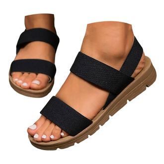 Generic Womens Casual Flat Slide Sandals Adjustable Elastic Strappy Double Bands Summer Flat Sandals Fashionable And Casual Hollow Solid Color Womens Sandal (
