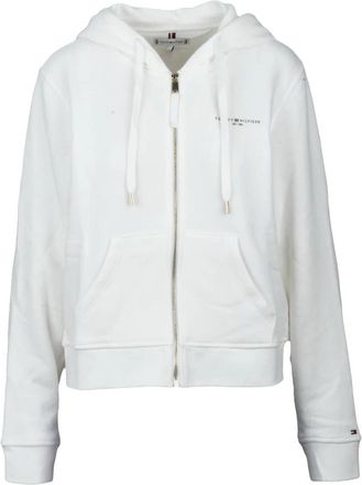 Tommy Hilfiger Felpa con zip - Dames - Vesten met rits - Wit - L - Katoen - Hoodies & sweatvesten
